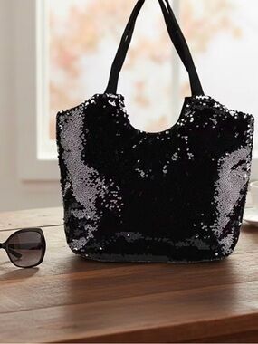 Black Sequin Shoulder Tote - Sparkling Women's Bag